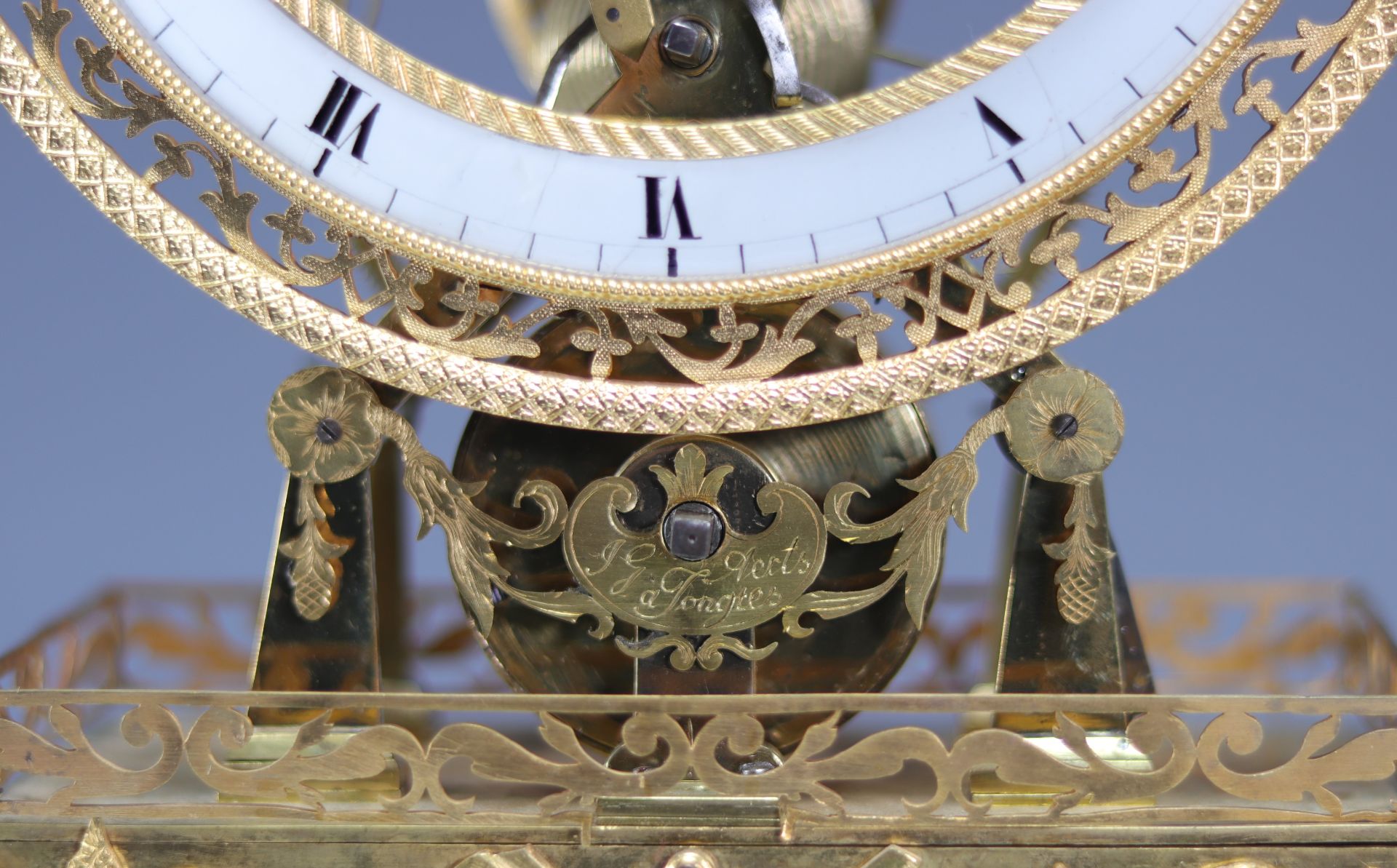 Rare skeleton clock with movement of the stars signed Aerts in Tongres - Image 7 of 8