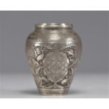 India solid silver vase decorated with 19th century animals