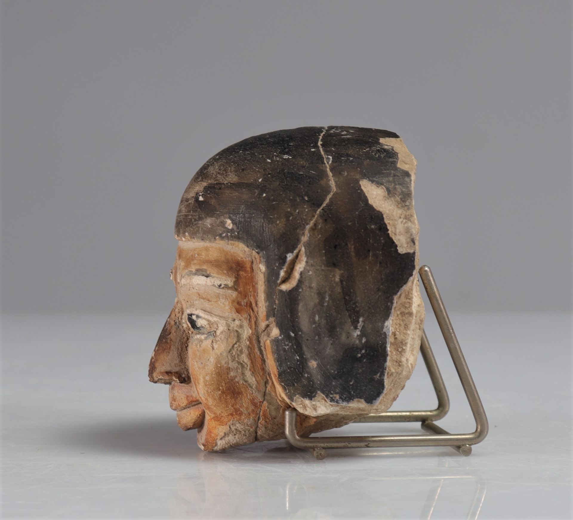 Polychromed stone head (fragment) Egypt probably Late Period - Image 4 of 5