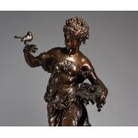 Mathurin MOREAU (1822-1912) large bronze (1m10) "the woman and the bird" brown patina