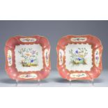 Pair of Sevres porcelain dishes decorated with birds and flowers, mark of 1761