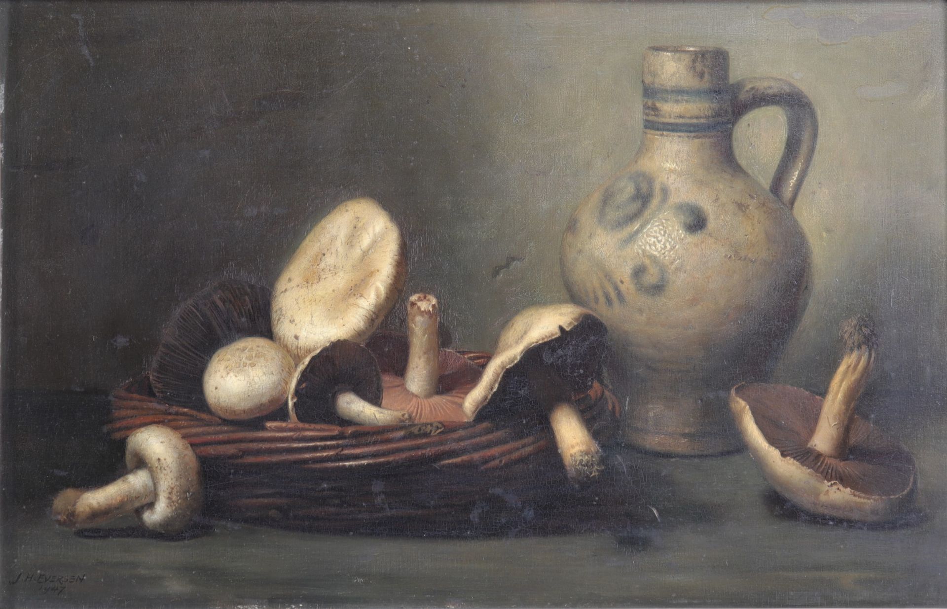 Johannes Hendrik EVERSEN (1906-1995) Oil "still life with mushrooms"