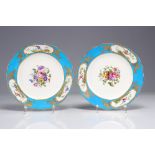 Pair of Sevres porcelain plates decorated with birds and flowers, mark of 1757