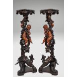 Imposing pair of harnesses (1m63) in wood carved with 19th century angels and dragons