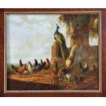 Albertus VERHOESEN (1806-1881) oil on wood "peacock roosters and hens"