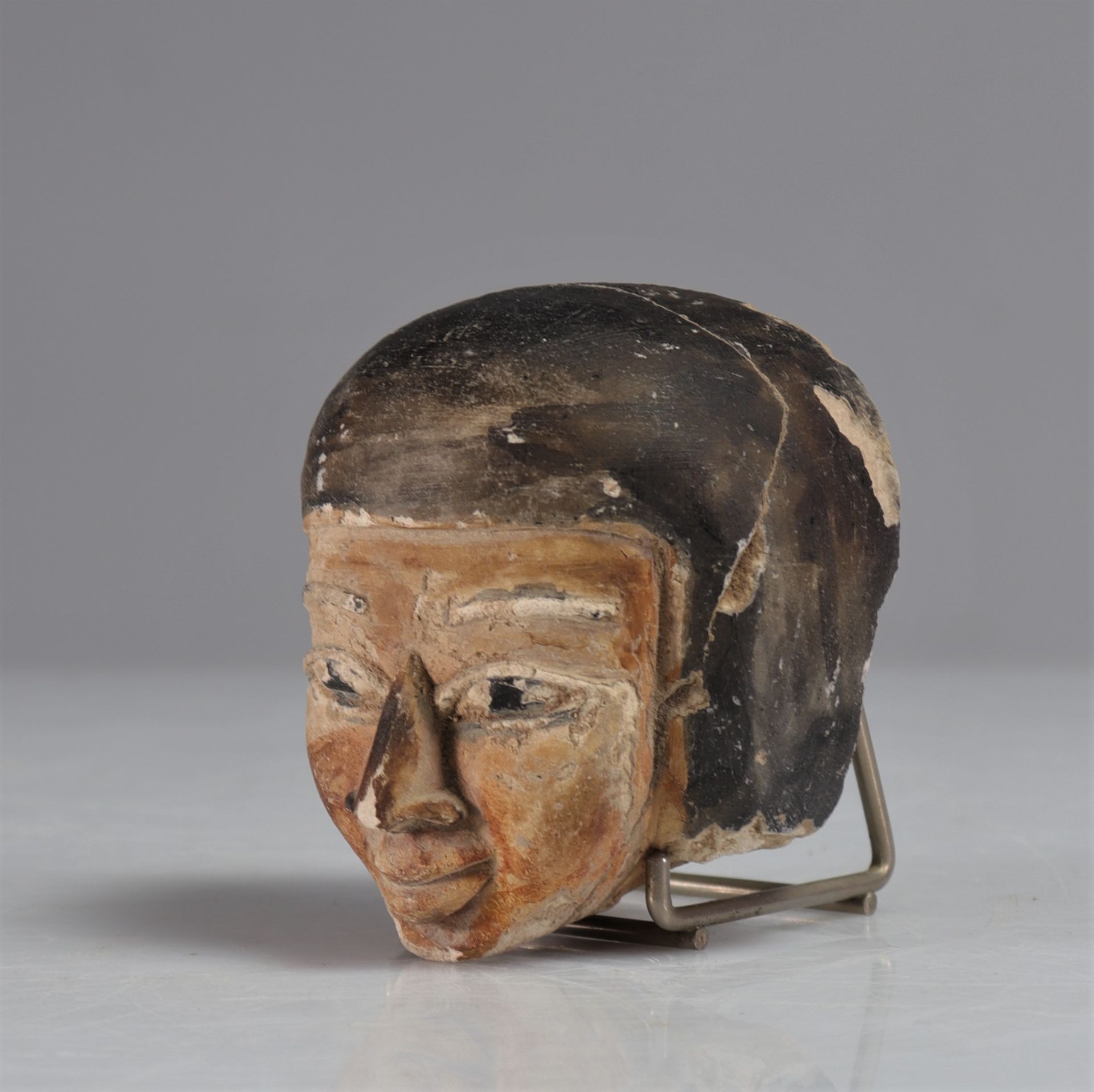 Polychromed stone head (fragment) Egypt probably Late Period - Image 3 of 5