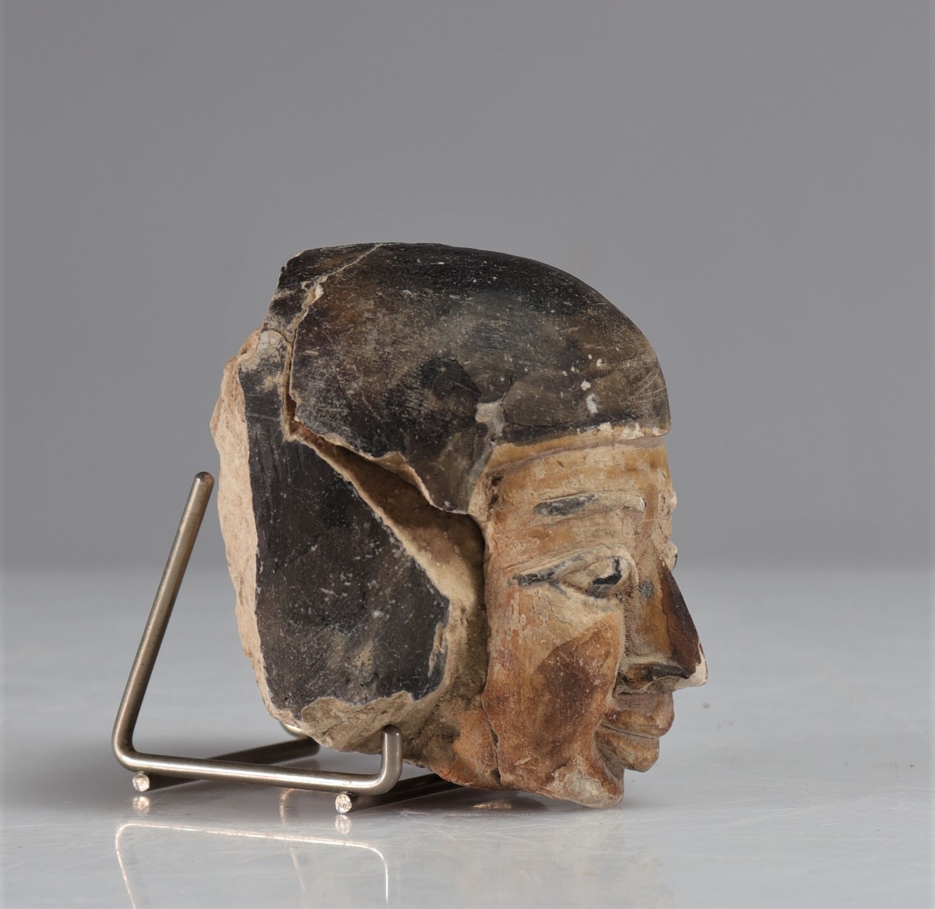 Polychromed stone head (fragment) Egypt probably Late Period - Image 5 of 5