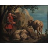 Oil on canvas from the Louis XIV period, "The Shepherd" 17th century frame