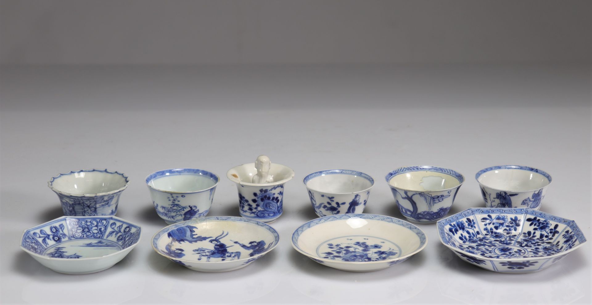 Lot (10) 18th century blue white bowls and plates