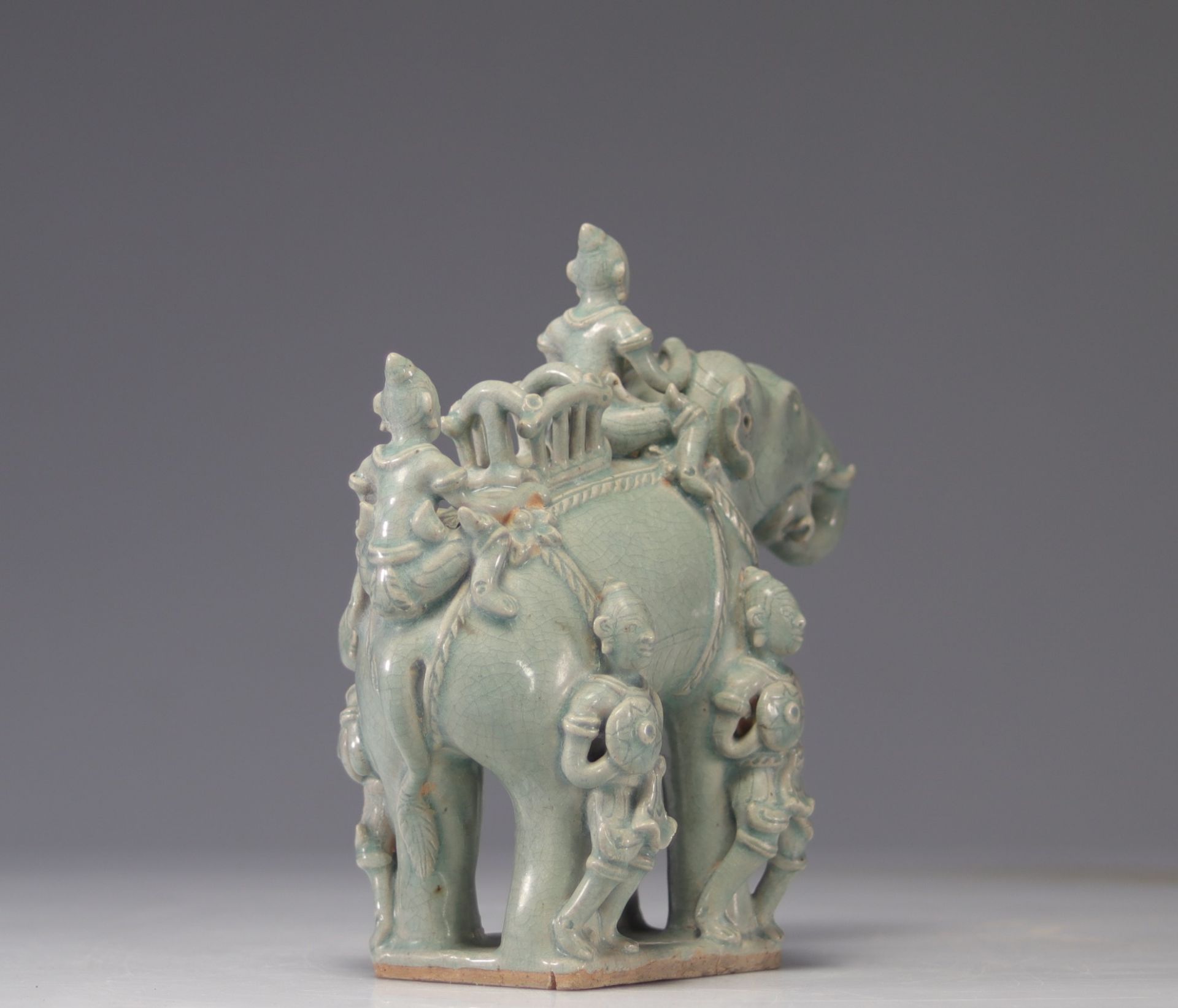 Celadon-glazed terracotta elephant, Sawankhalok, originating from Thailand, Bangkok period - Image 3 of 4
