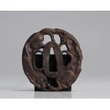 Japan Edo period (1603 - 1868). Openwork steel tsuba in nagamarugata shape. Relief depicting horses.