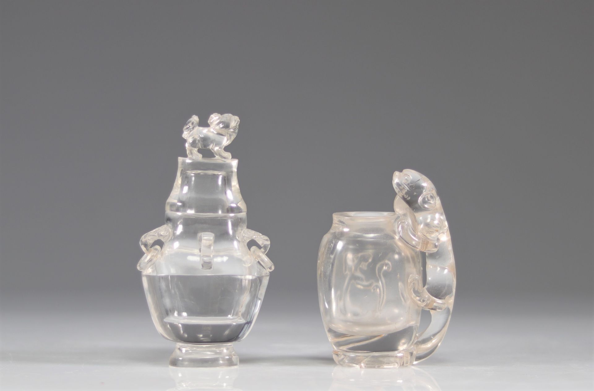 Rock crystal set of 2 Chinese sculptures - Image 2 of 9