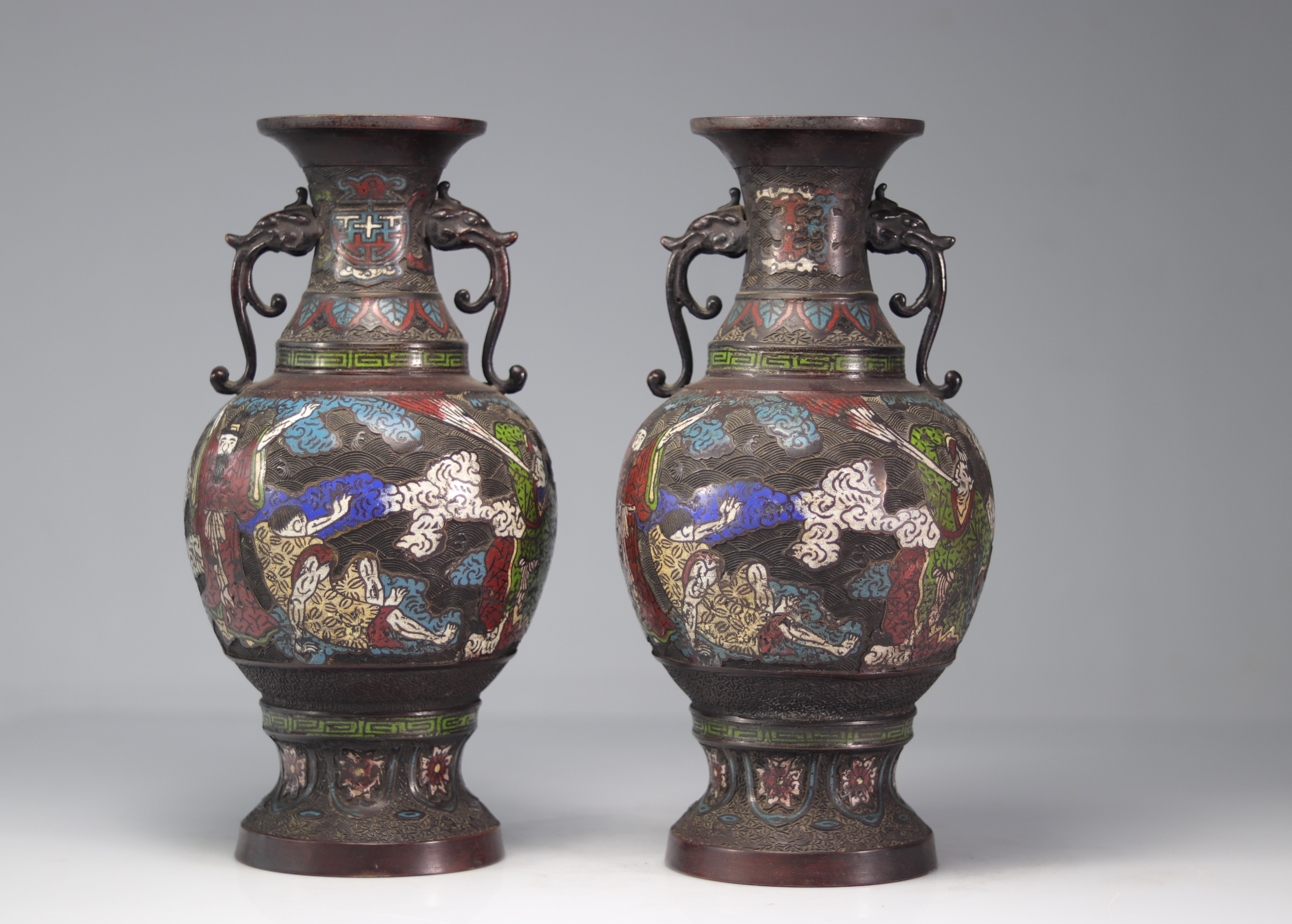 Pair of Asian cloisonne vases 19th - Image 4 of 6