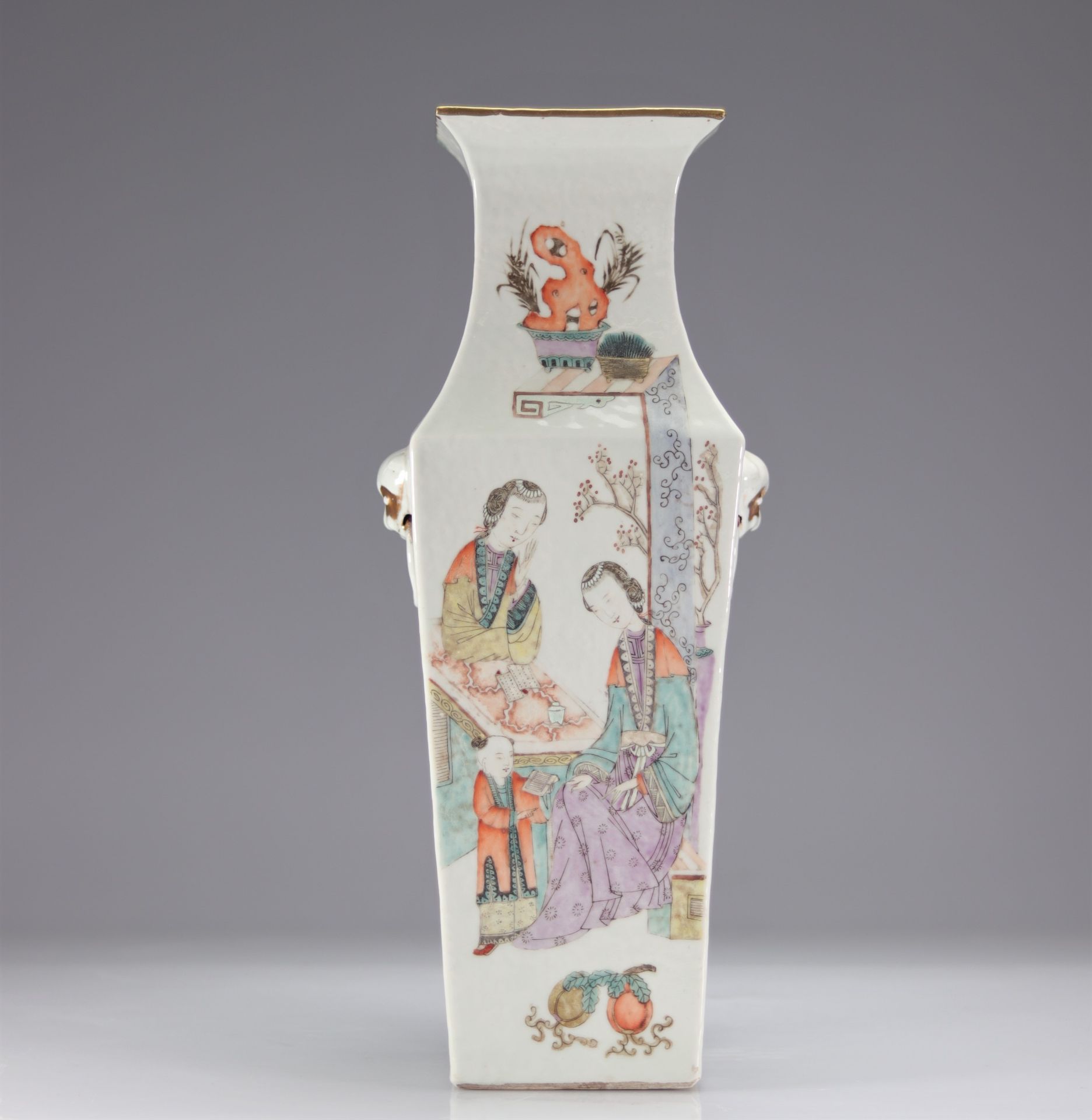 Square porcelain vase decorated with young women - Image 2 of 6