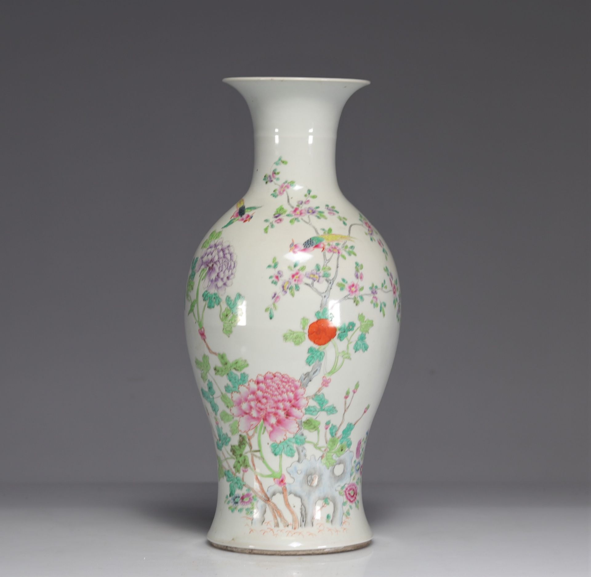 Famille rose porcelain vase decorated with flowers and birds