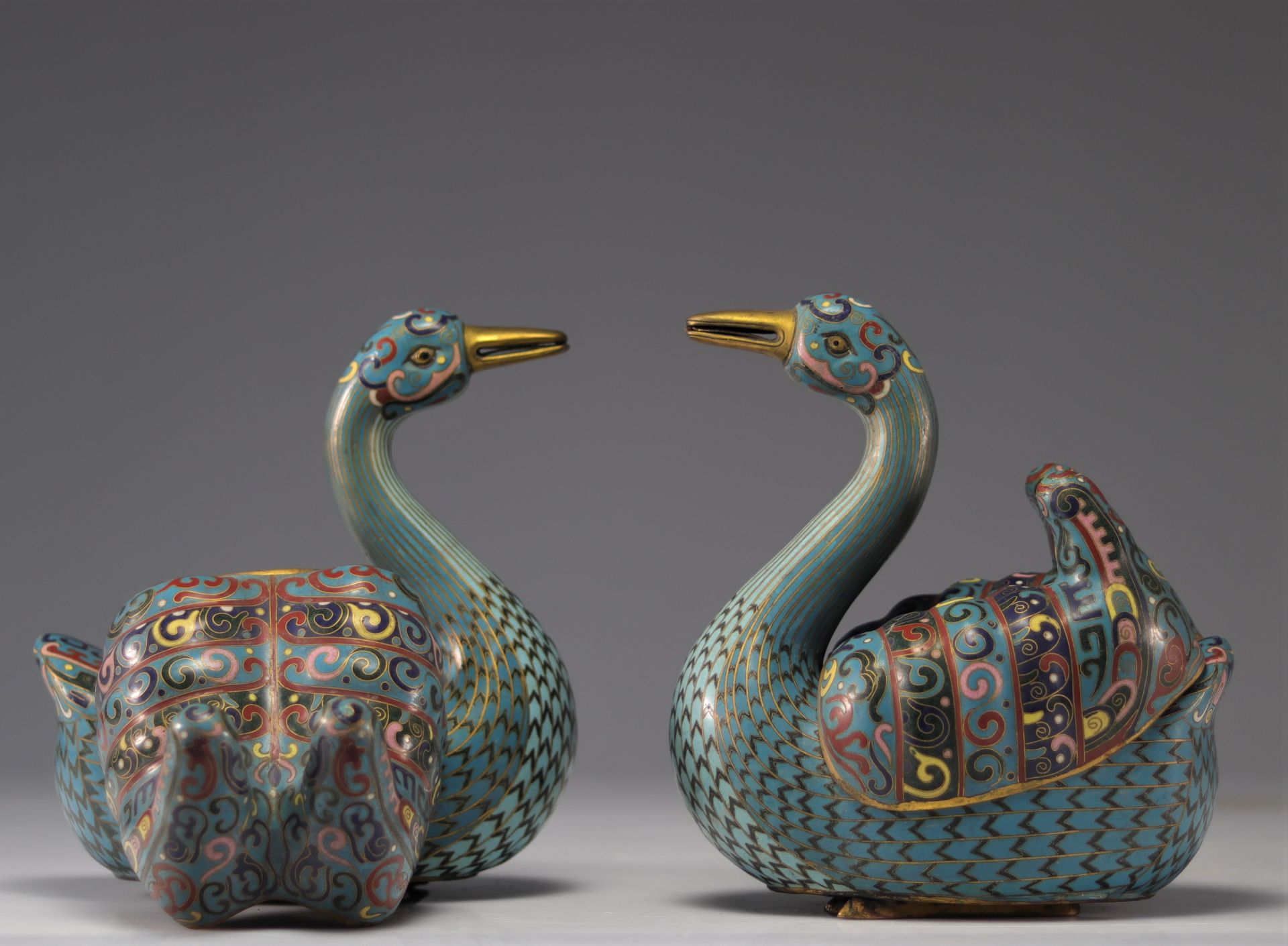 Pair of bronze cloisonne incense burners, Republic period - Image 4 of 5