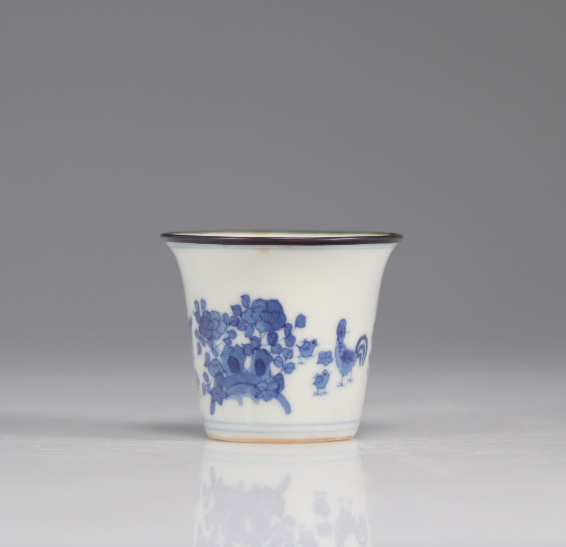 Rare blue white porcelain bowl 'Chicken cup' apocryphal mark Chenghua Qing dynasty - Bild 3 aus 5