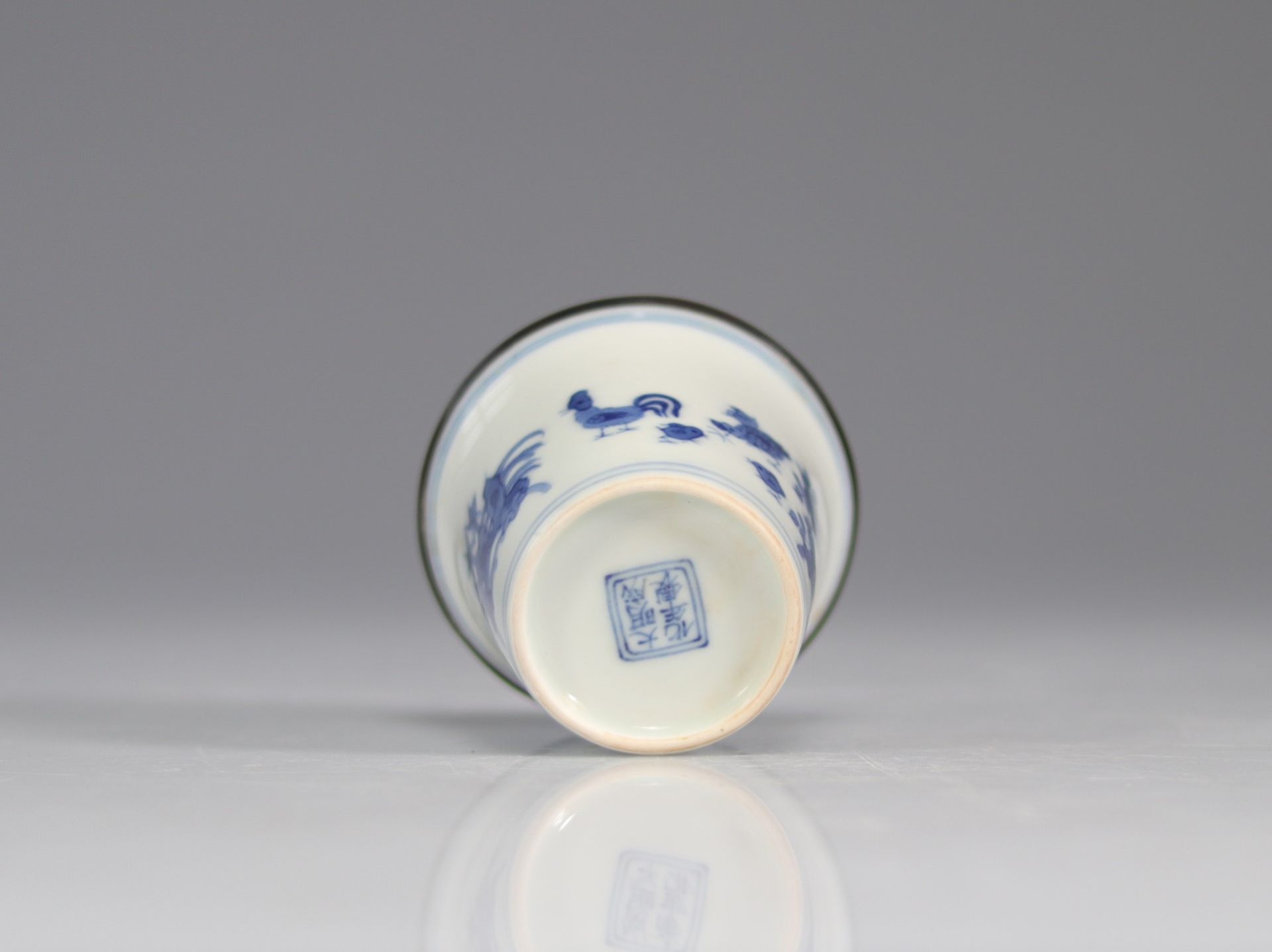 Rare blue white porcelain bowl 'Chicken cup' apocryphal mark Chenghua Qing dynasty - Bild 5 aus 5