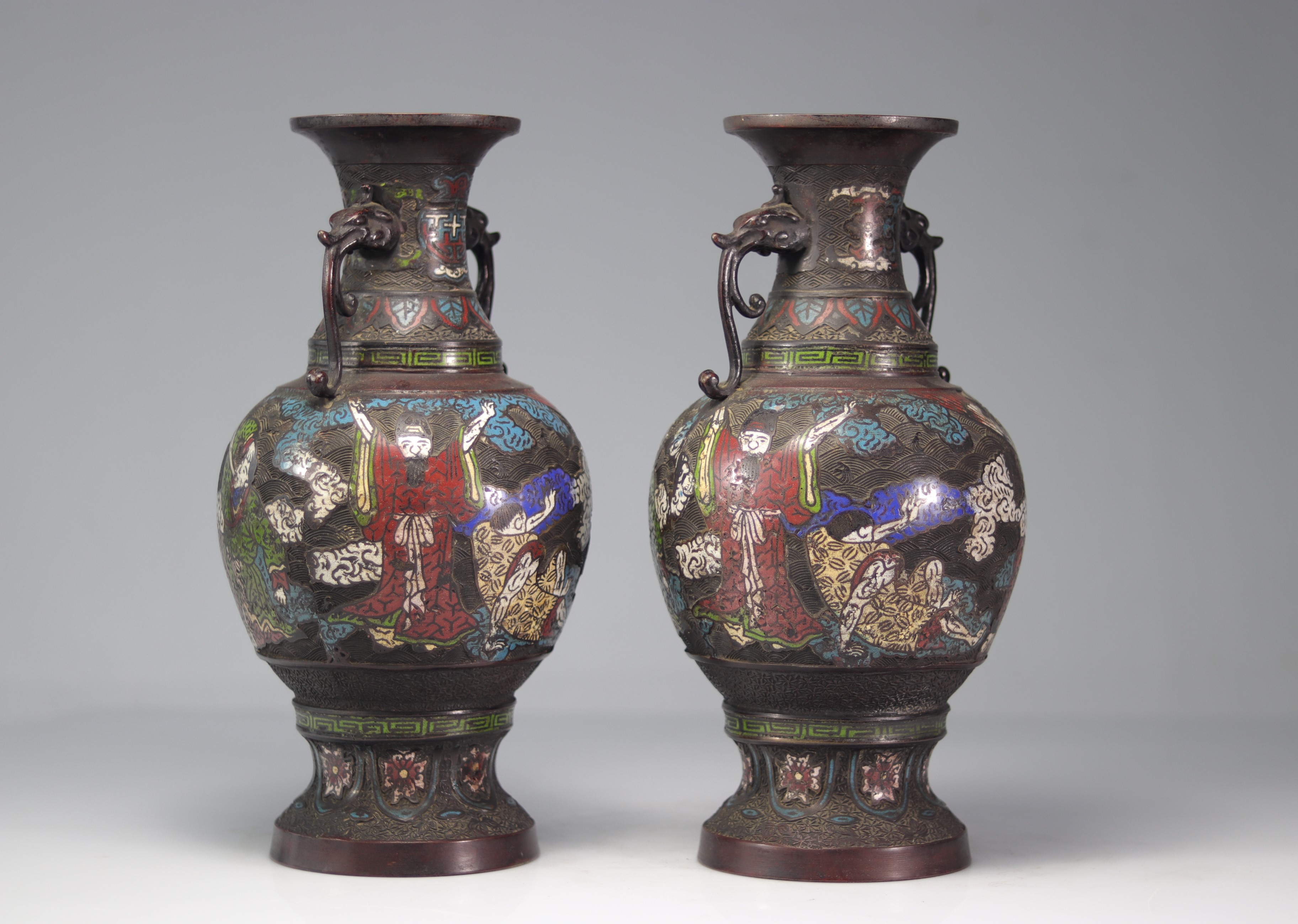Pair of Asian cloisonne vases 19th - Image 2 of 6