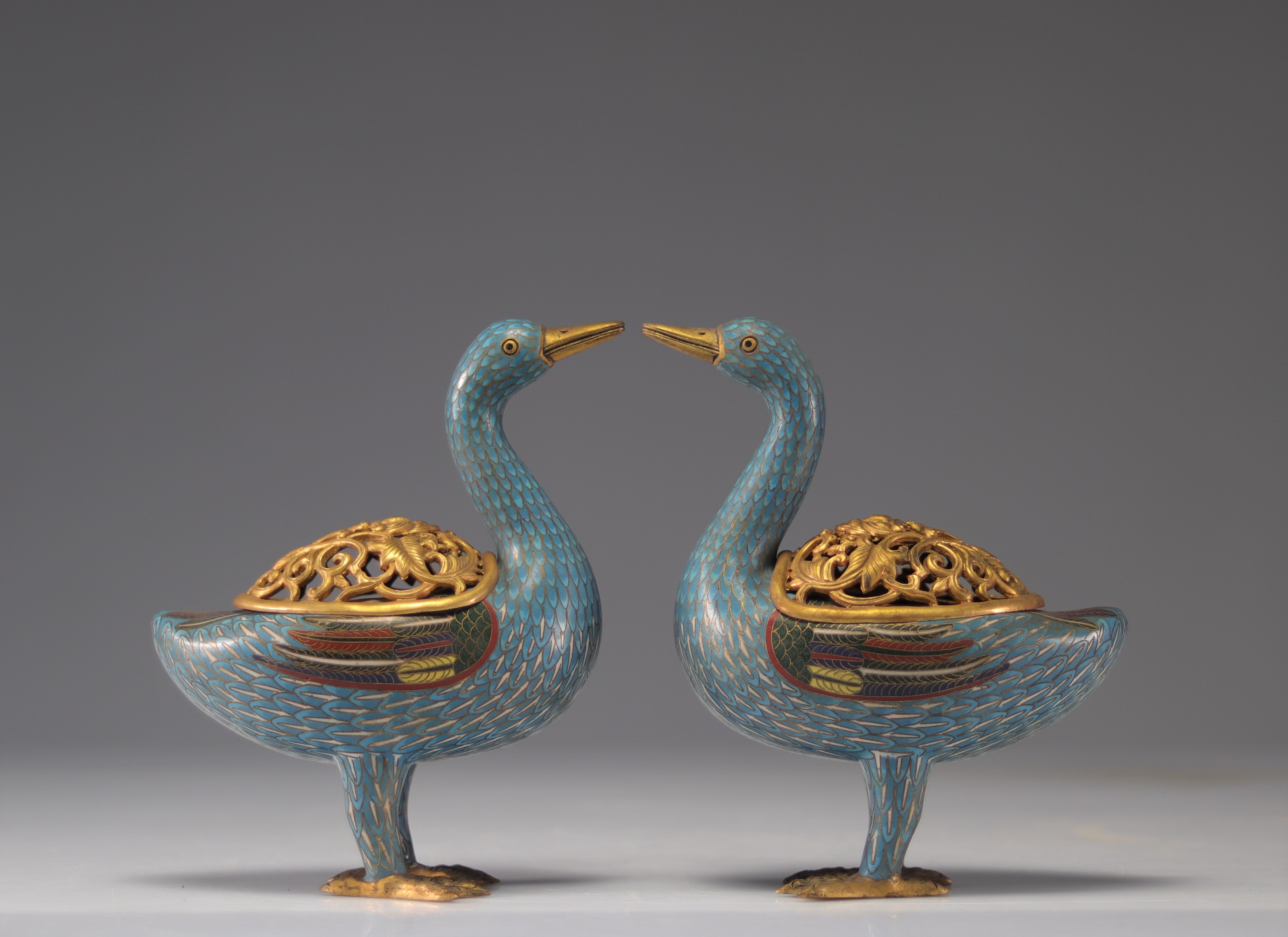 Pair of bronze cloisonne incense burners, Republic period
