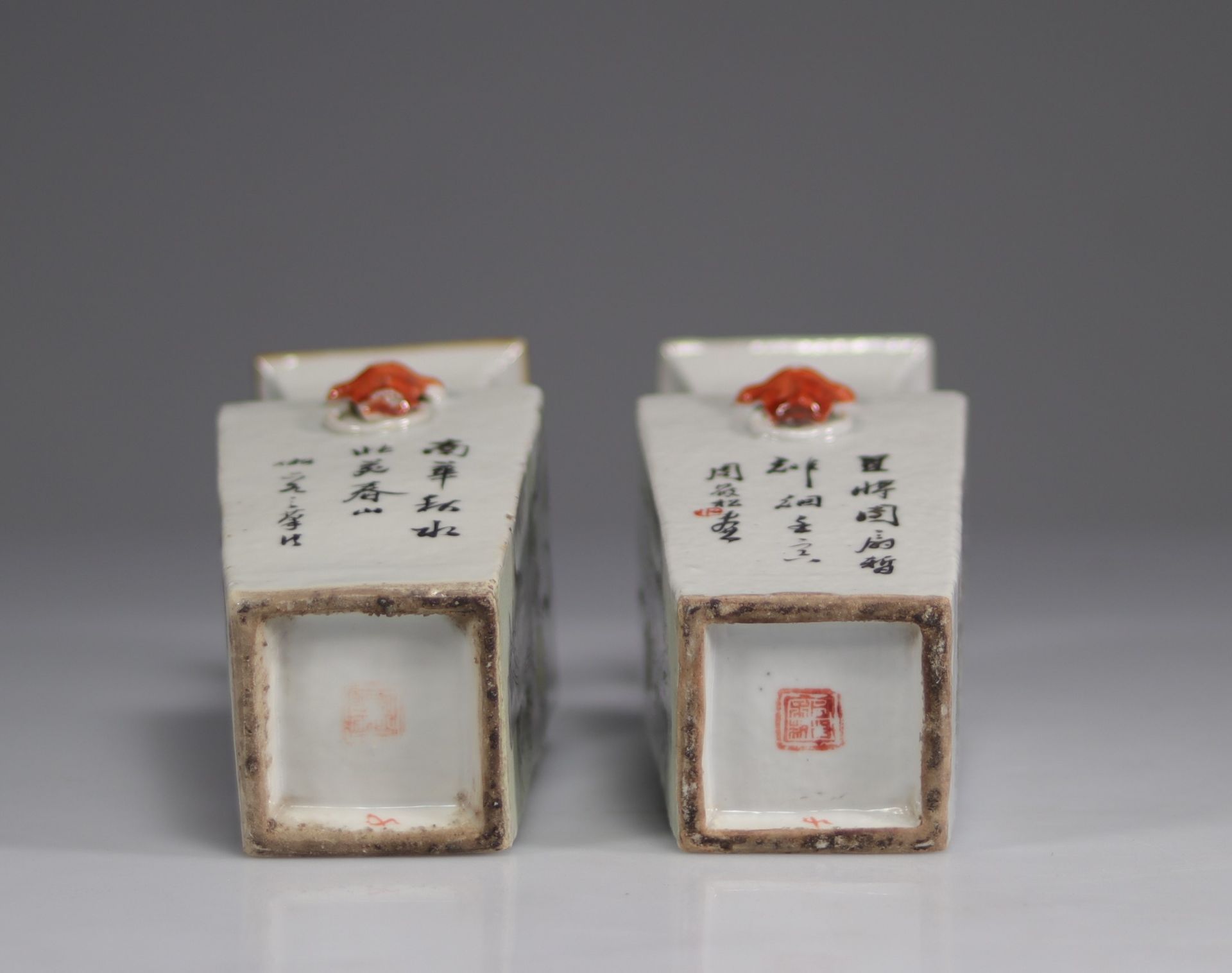 Pair of qianjiang cai young woman with fan porcelain vases - Image 7 of 7