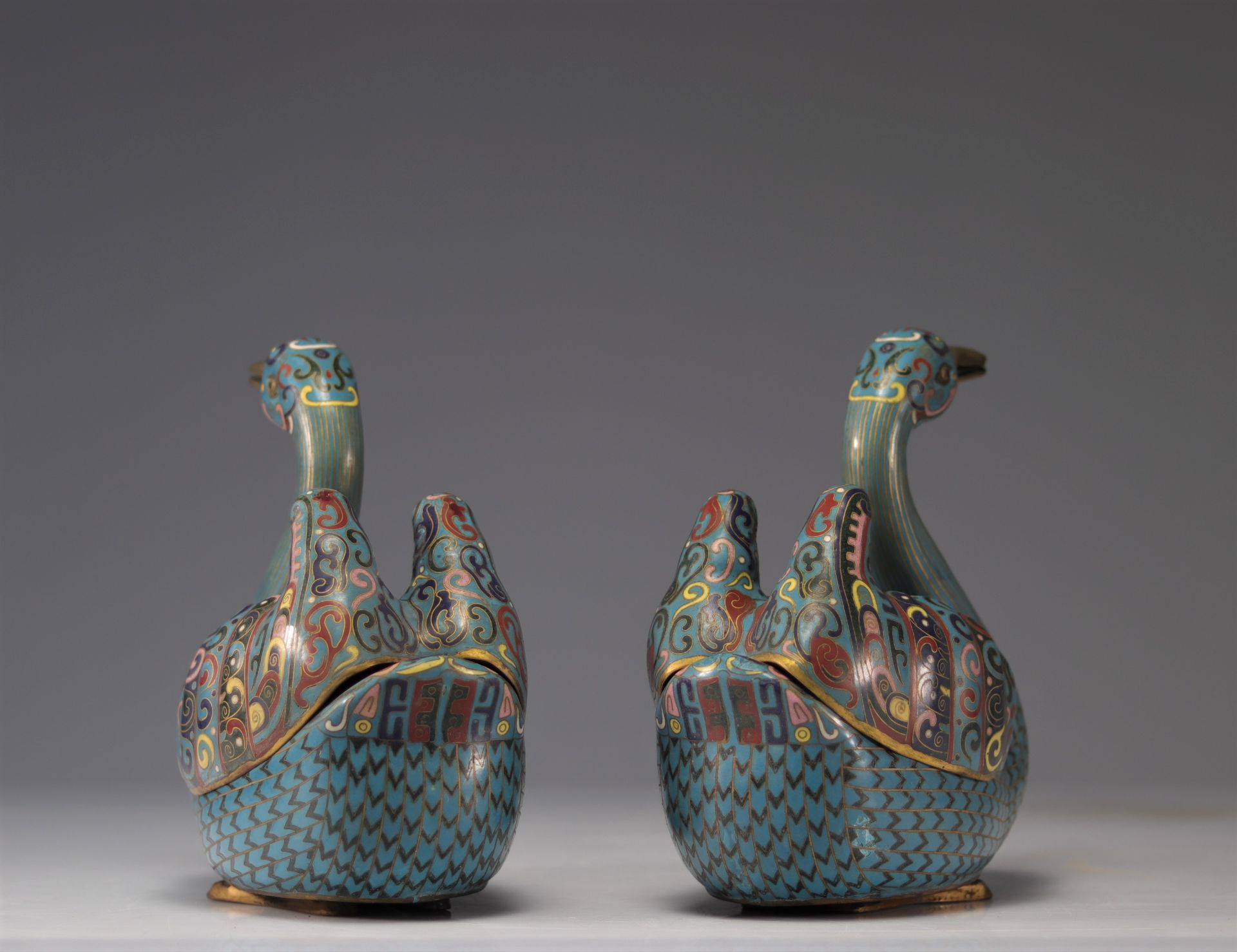 Pair of bronze cloisonne incense burners, Republic period - Image 3 of 5