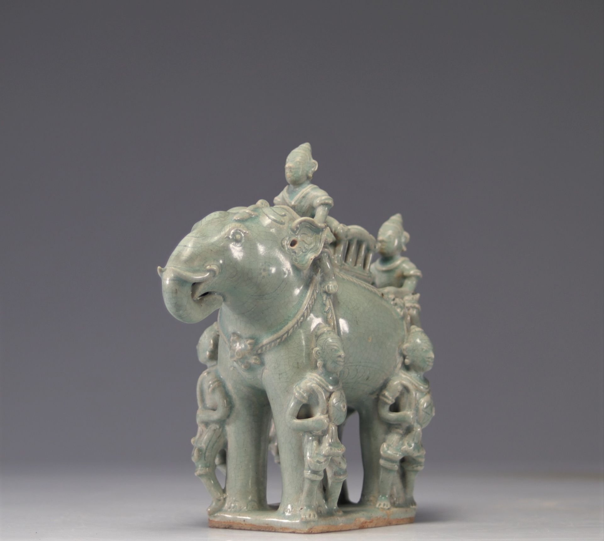 Celadon-glazed terracotta elephant, Sawankhalok, originating from Thailand, Bangkok period - Image 2 of 4