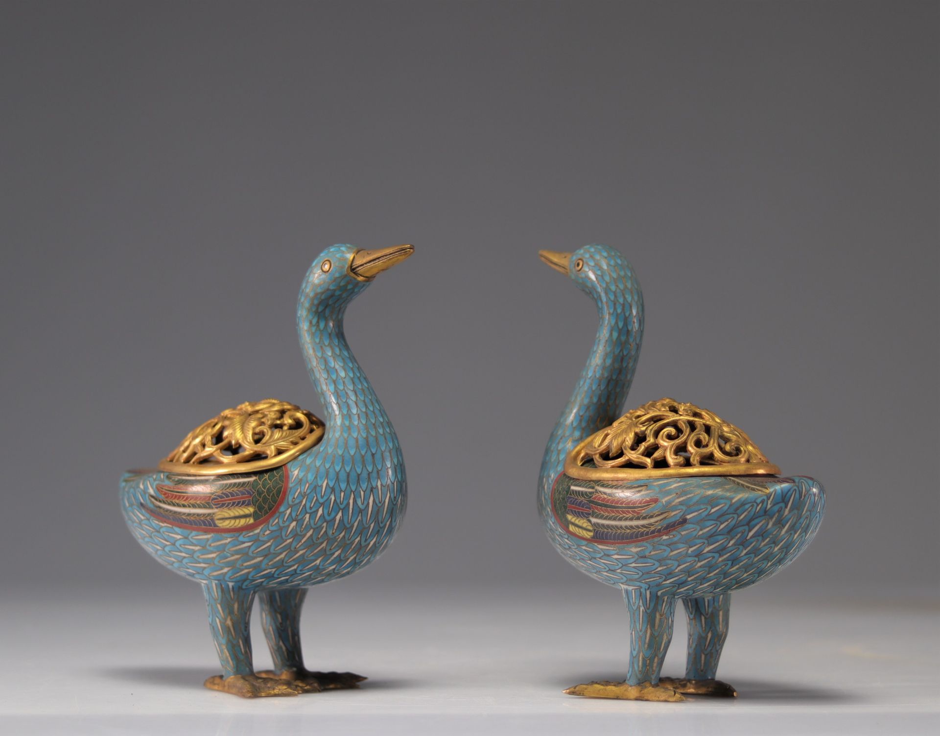 Pair of bronze cloisonne incense burners, Republic period - Image 3 of 5