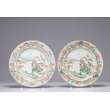 Plates (2) 18th century Chinese porcelain decorated with landscapes