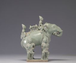 Celadon-glazed terracotta elephant, Sawankhalok, originating from Thailand, Bangkok period