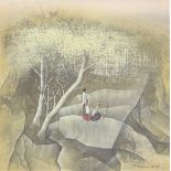 Bak Koi TAY (1939-2005) drawing - watercolor "characters in the forest"