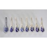 Spoons (8) in porcelain of china white blue mark