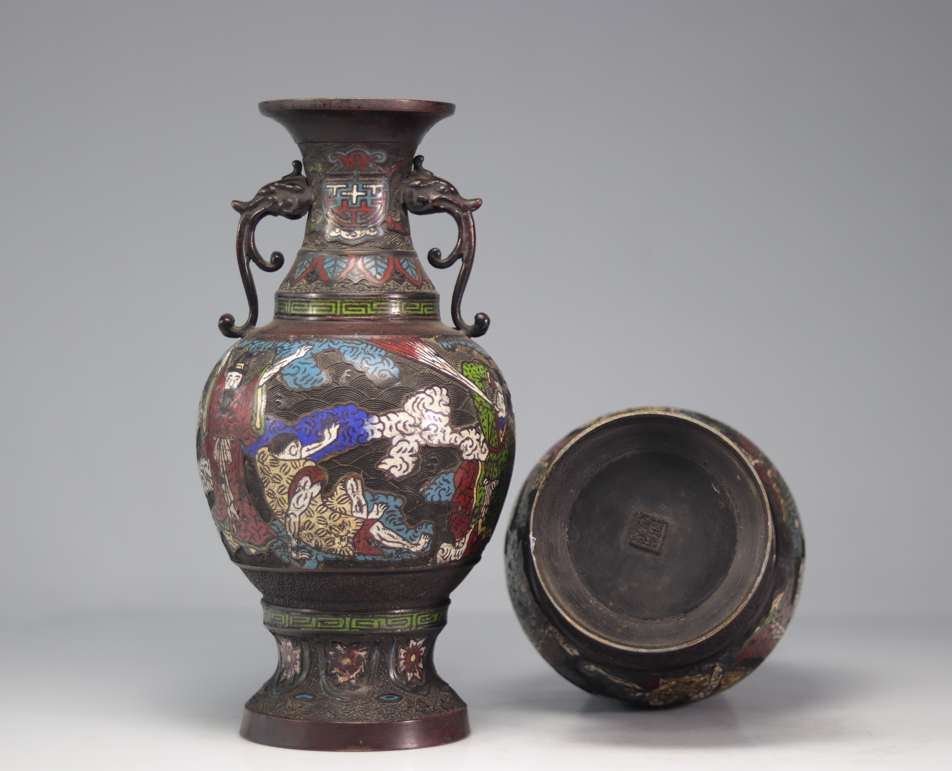 Pair of Asian cloisonne vases 19th - Image 3 of 6