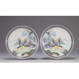 WANG Xiliang (1922) pair of porcelain plates, Republic period, mint mark
