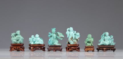 Lot of (6) Chinese Turquoise Sculptures