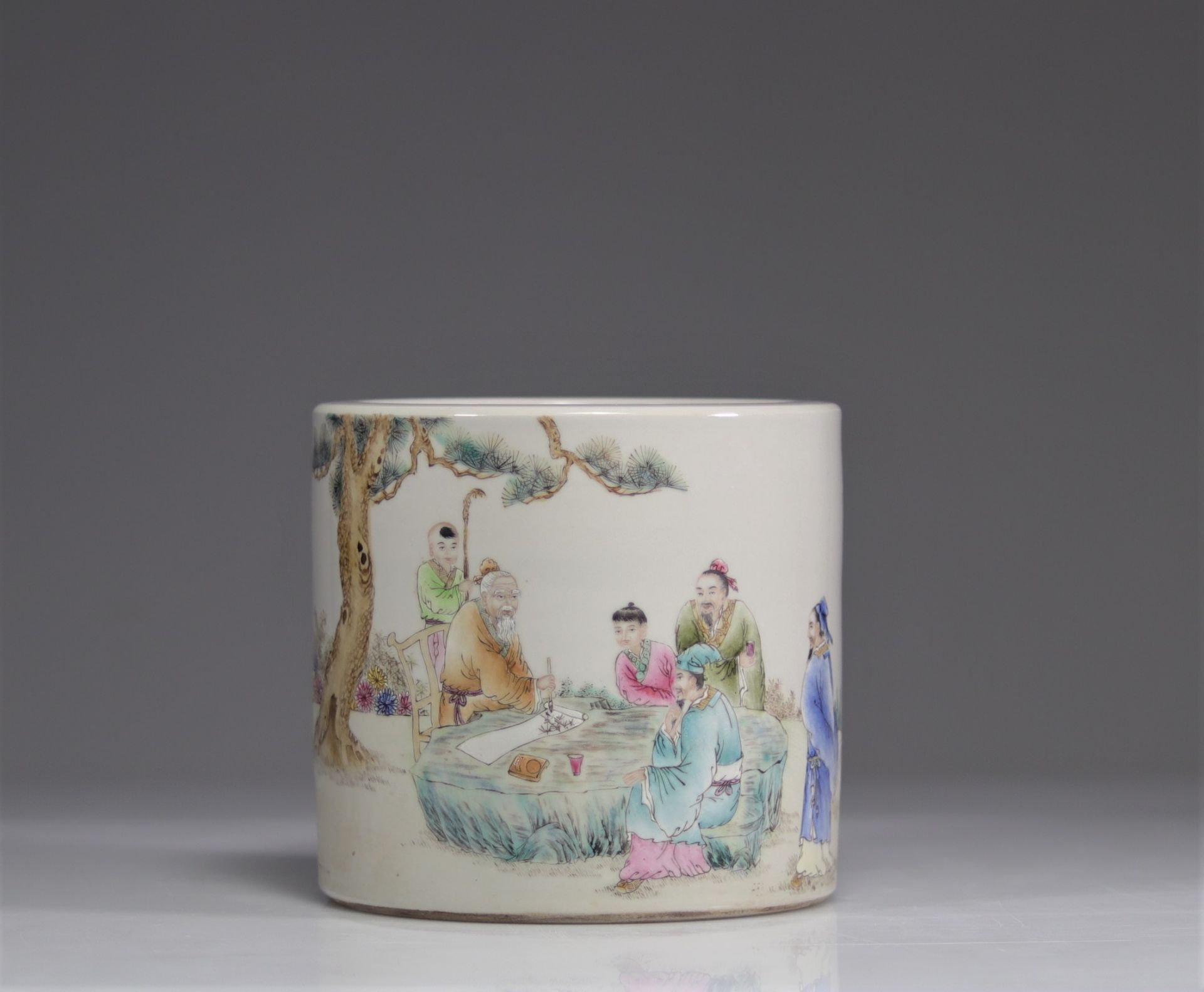 WANG QI (1884-1937) porcelain brush holder decorated with characters