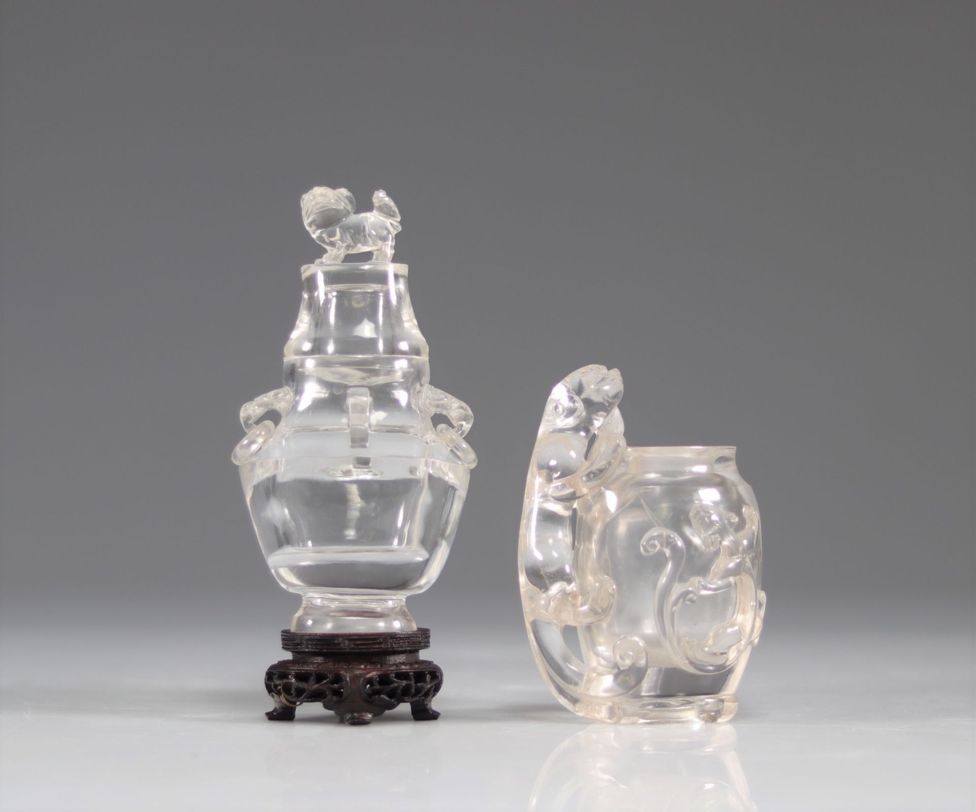 Rock crystal set of 2 Chinese sculptures