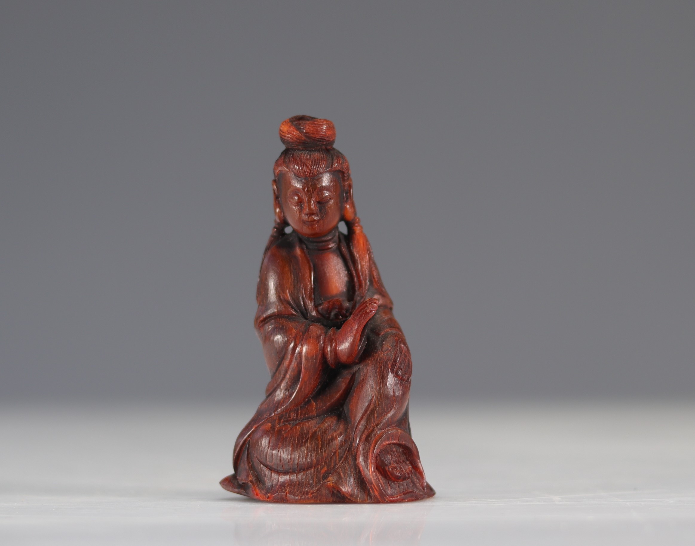 18th century Guanyin in carved blond horn