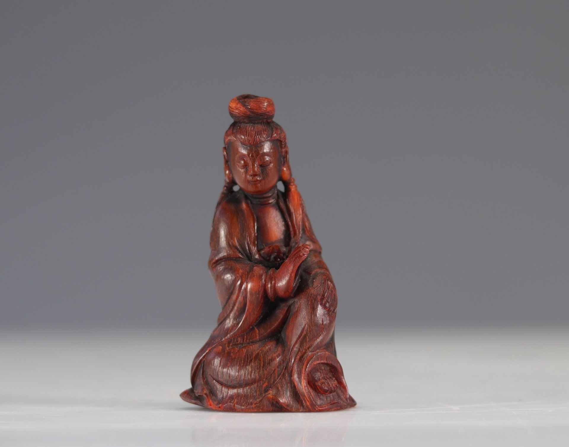 18th century Guanyin in carved blond horn