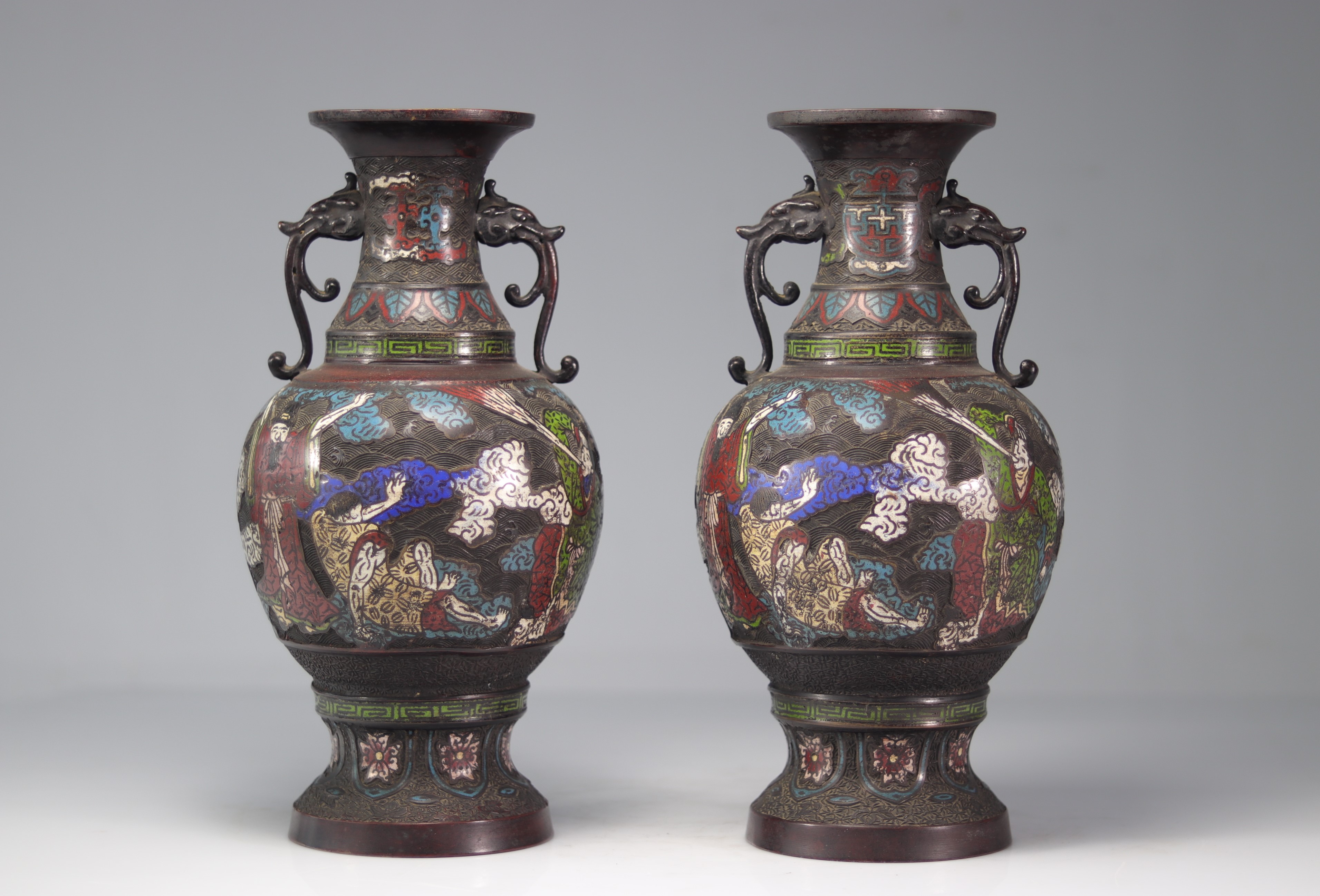 Pair of Asian cloisonne vases 19th - Image 5 of 6