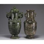 Lot of two jade vases decorated with dragon heads