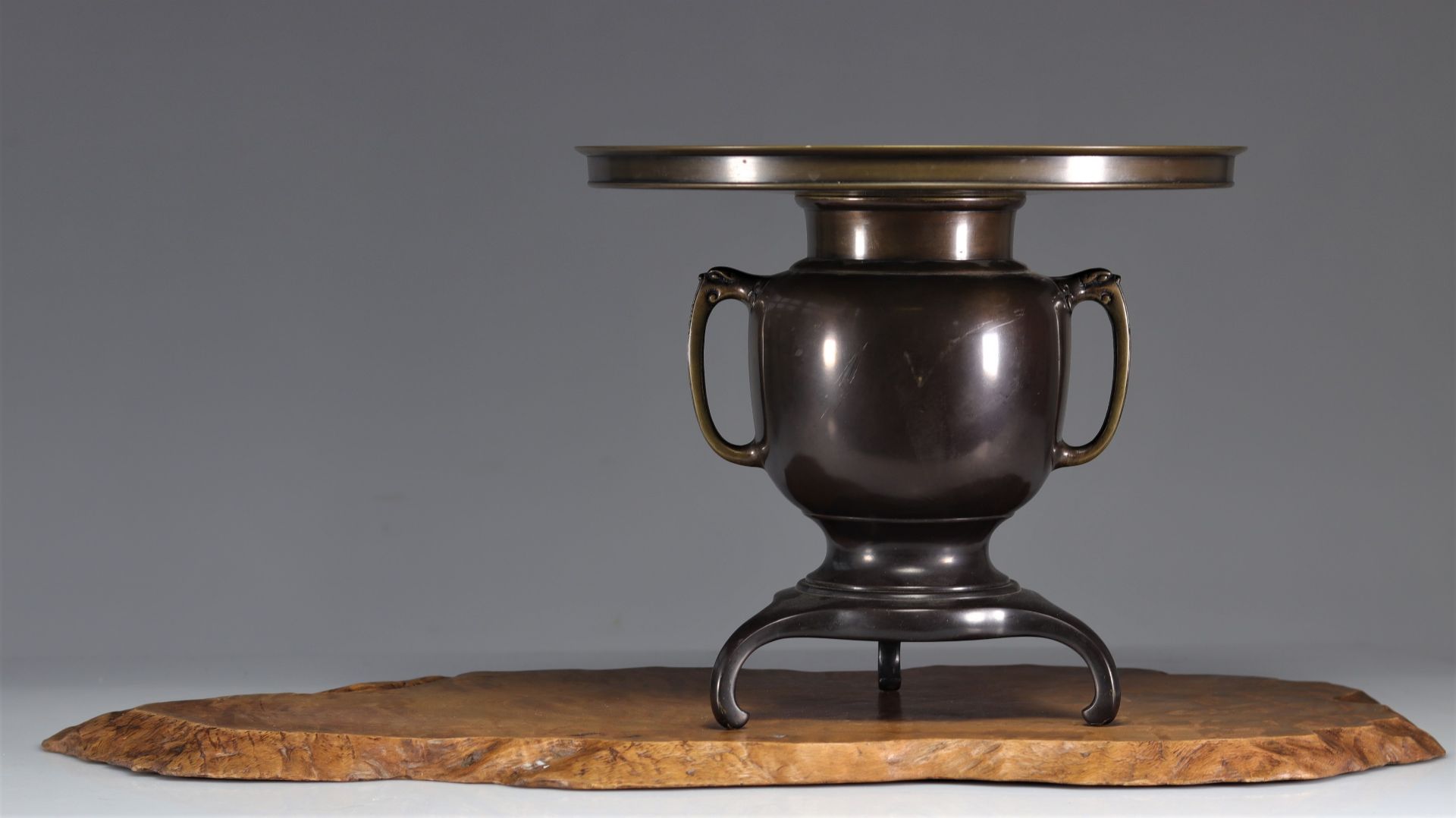 Japanese bronze perfume burner on Meiji signature wooden base - Image 3 of 3