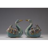 Pair of bronze cloisonne incense burners, Republic period