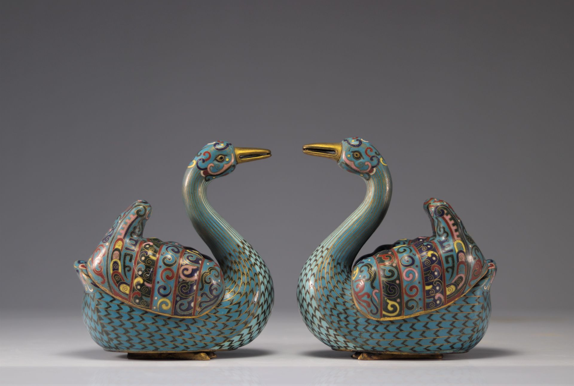 Pair of bronze cloisonne incense burners, Republic period