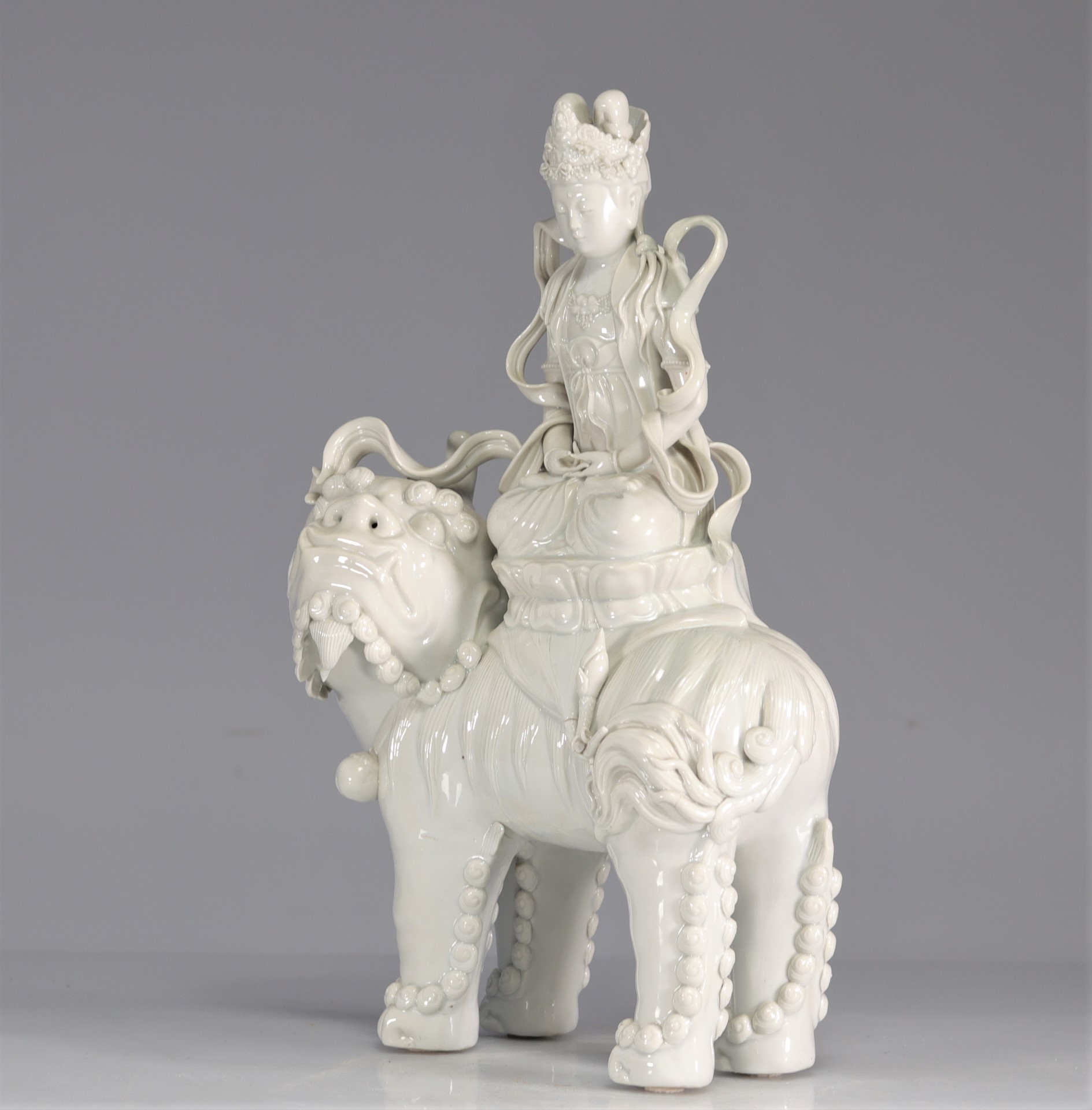 Guanyin posed on a dog in white china Qing period - Image 6 of 7