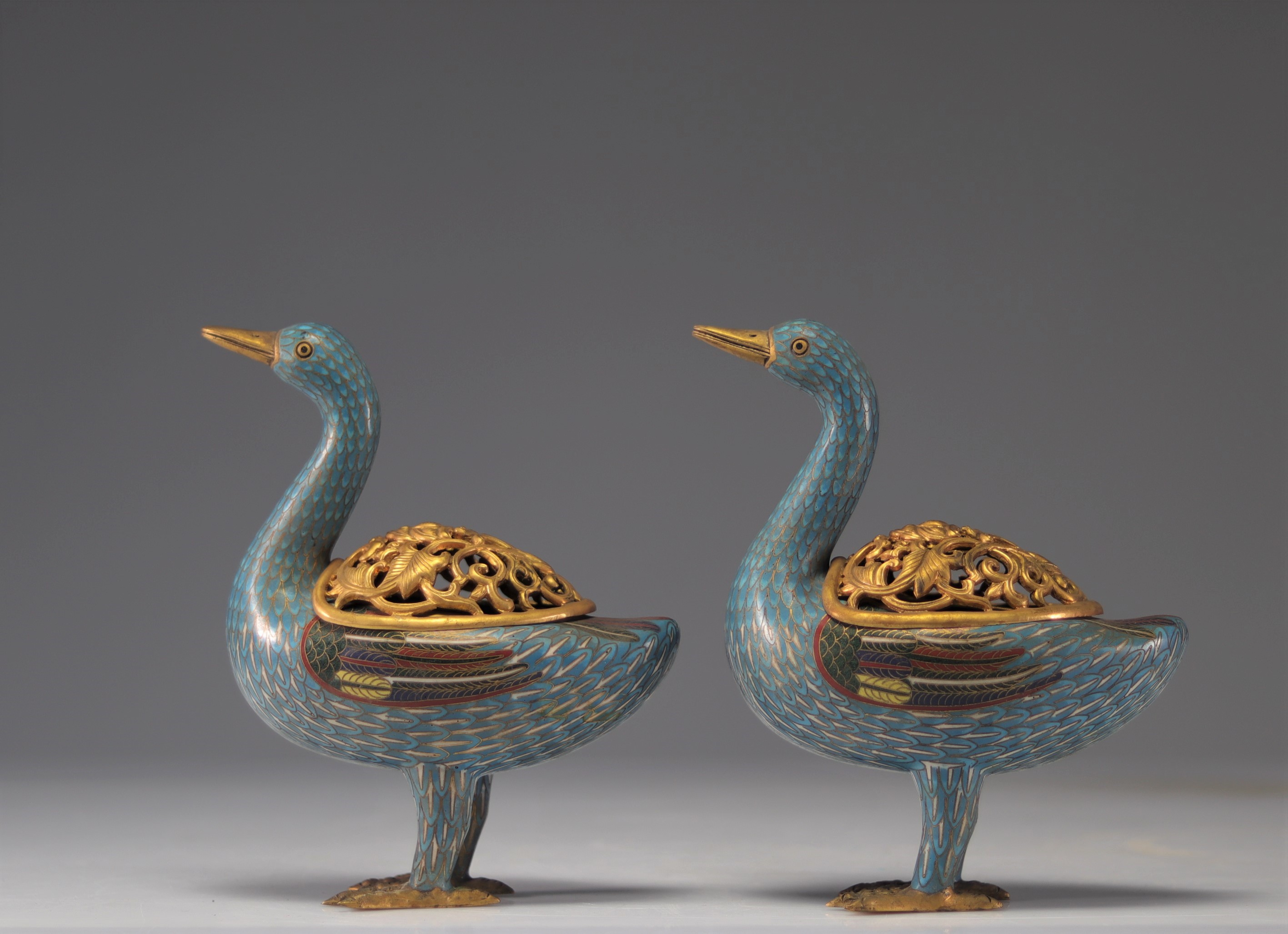 Pair of bronze cloisonne incense burners, Republic period - Image 4 of 5