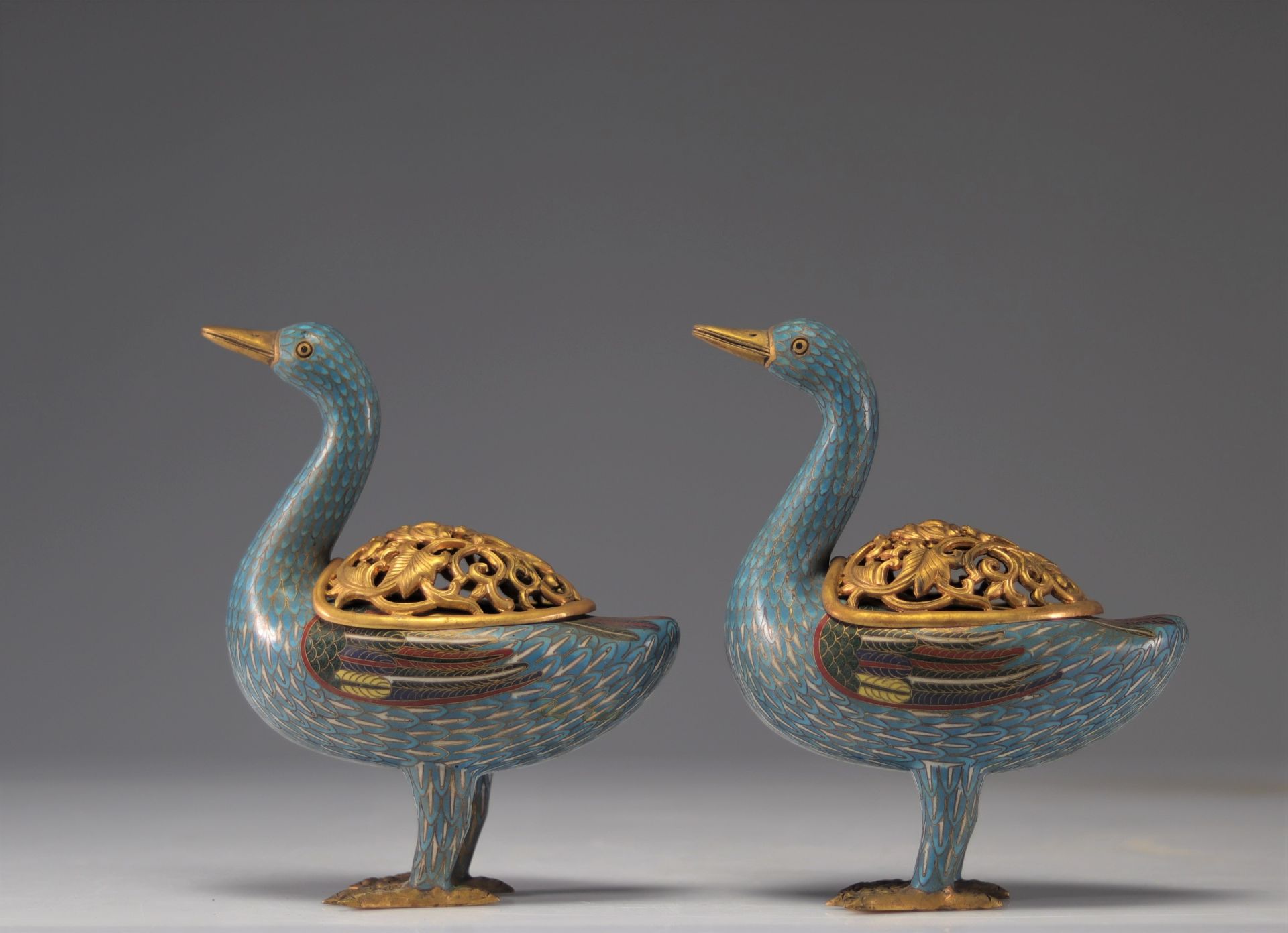 Pair of bronze cloisonne incense burners, Republic period - Image 4 of 5