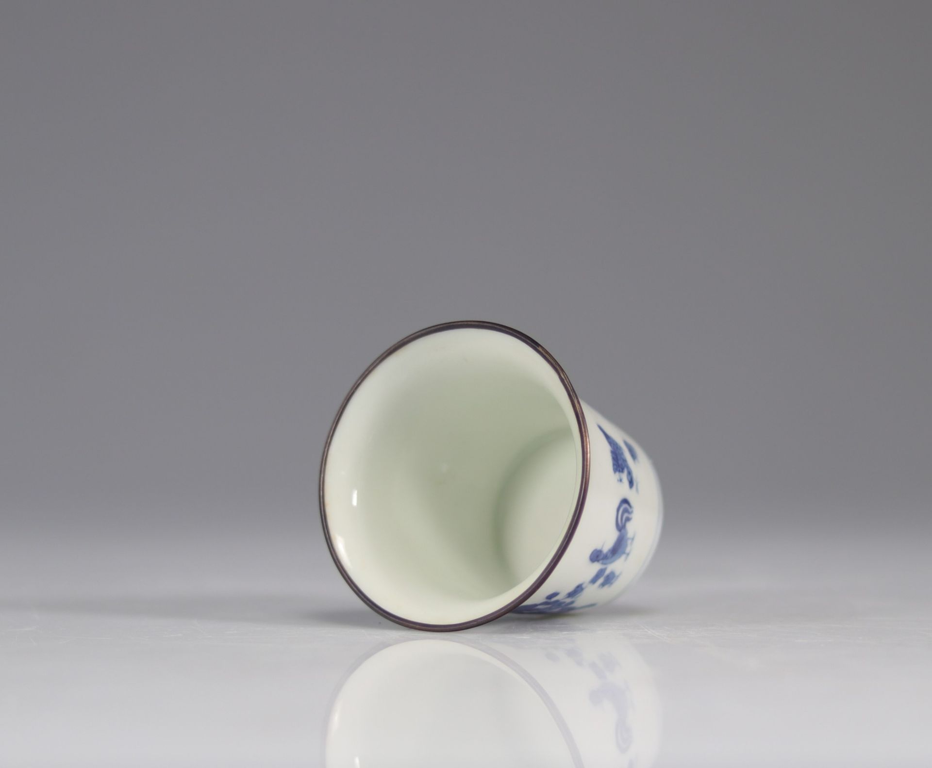Rare blue white porcelain bowl 'Chicken cup' apocryphal mark Chenghua Qing dynasty - Bild 4 aus 5