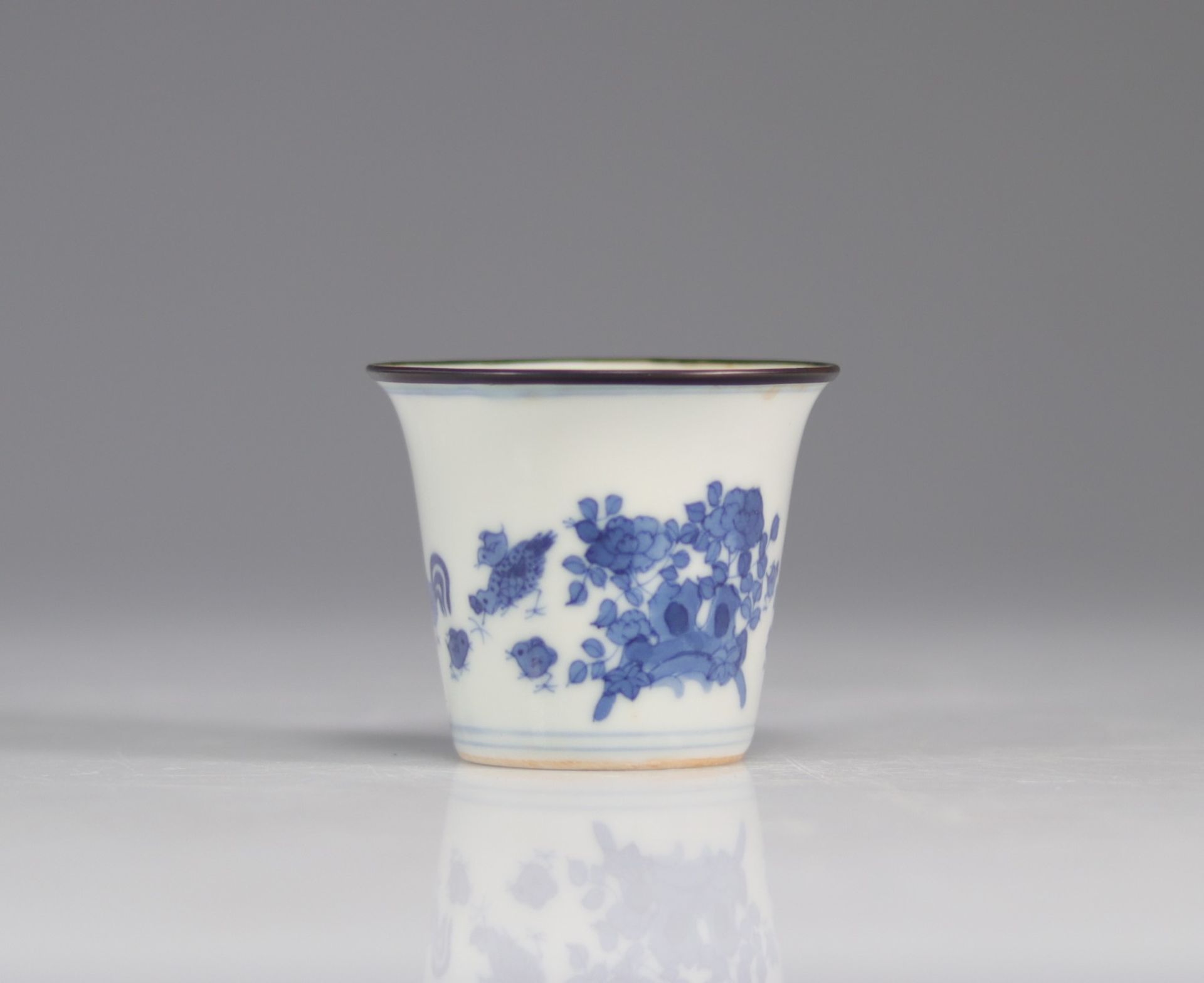 Rare blue white porcelain bowl 'Chicken cup' apocryphal mark Chenghua Qing dynasty