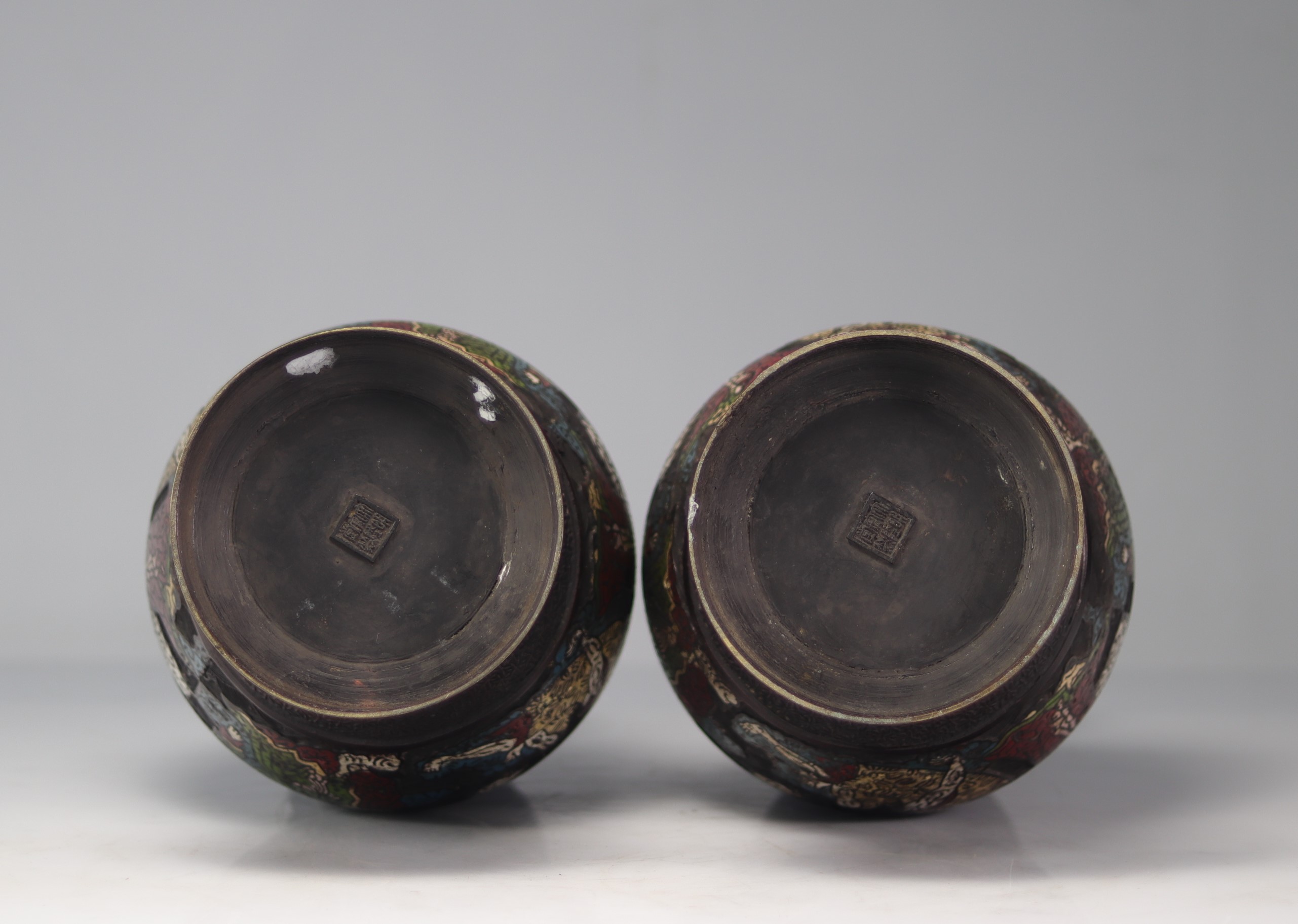Pair of Asian cloisonne vases 19th - Image 6 of 6